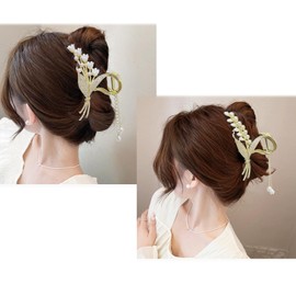 Vintage Floral Hair Clip with Pearl Tassels, Gold Metal Hair Accessory, Decorative Hair Claw for Women (2Pcs-Style 5)
