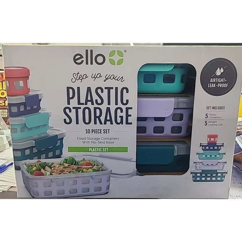 Ello 10 PC Plastic Storage Food Containers Set. Air Tight