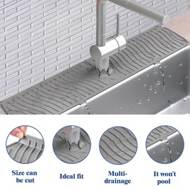 Kitchen Sink Splash Guard, Silicone Faucet Mat Splash Catcher, Handle Drip Catcher Tray, Multipurpose for Kitchen Dish Drying Mats Sponge Holder and Bathroom Countertop Protect