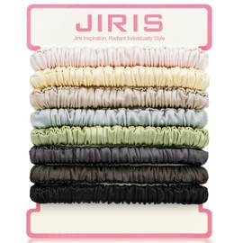 JIRIS Silk Satin Hair Scrunchies for Women, 8 Pack 8-Color, No Crease, Frizz Control & Hair Breakage Reduction, Soft Hair Ties for All Hair Types, Elastic Hair Accessories for Daily Wear & Gift