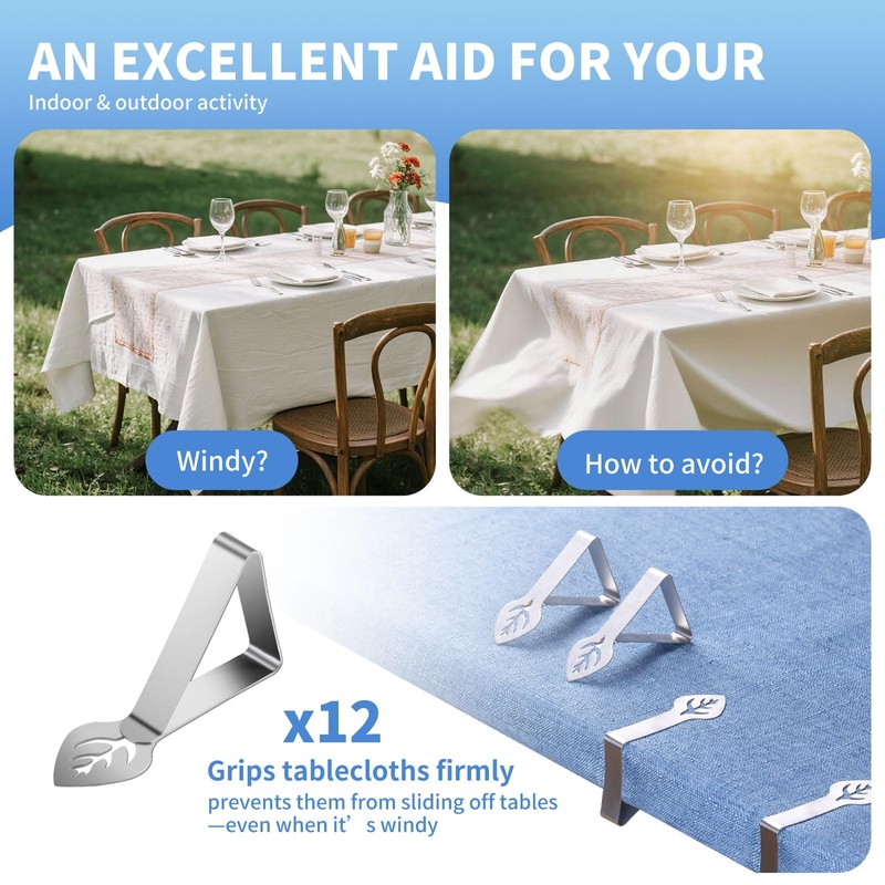Aocuxze Tablecloth Clips 12 Pack, Heavy Duty Stainless Steel Picnic