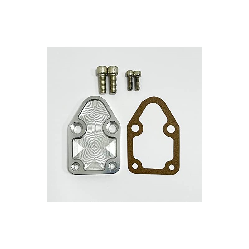 Flashpower Billet SBC Chevy Fuel Pump Block-Off Plate Kit Clear
