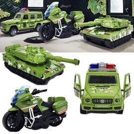 3Pcs Kid Friction Power Camouflage Military Tank Truck Motorbike Vehicle Toy Car