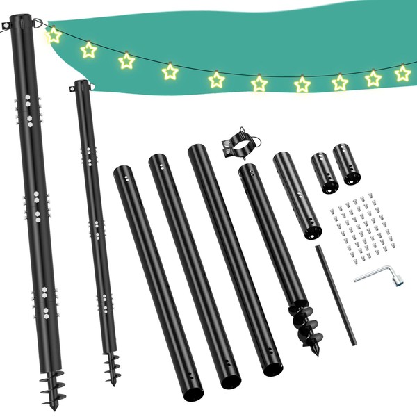 HAYOHRT 2 Pack 10Ft Shade Sail Poles with D-clamp Outdoor
