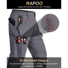 Rapoo Cargo Pants for Men Work Hiking Tactical Military Casual Pants for Men with Multi Pockets Water Resistant Mens Ripstop Construction Breathable Pants Grey 30Wx32L
