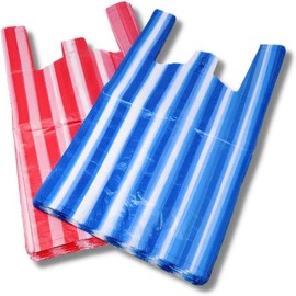 AMD Nexus Candy Stripe Plastic Vest Carrier Shopping Bags (Blue (Pack of 100), Medium - 10" X 15" X 18")