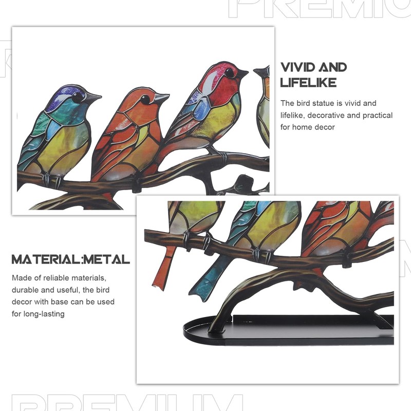 NOLITOY Vibrant Bird Statue Branch Stained Glass Birds on Branch