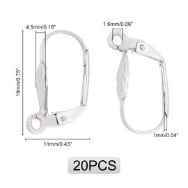 DICOSMETIC Pack of 60 Stainless Steel Earring Hooks Lever Over Ear Hooks French Ear Hooks Hypoallergenic Earring Hooks 19 x 11 mm Ear Hooks with Loop 1.5 mm for DIY Earrings Jewellery Making