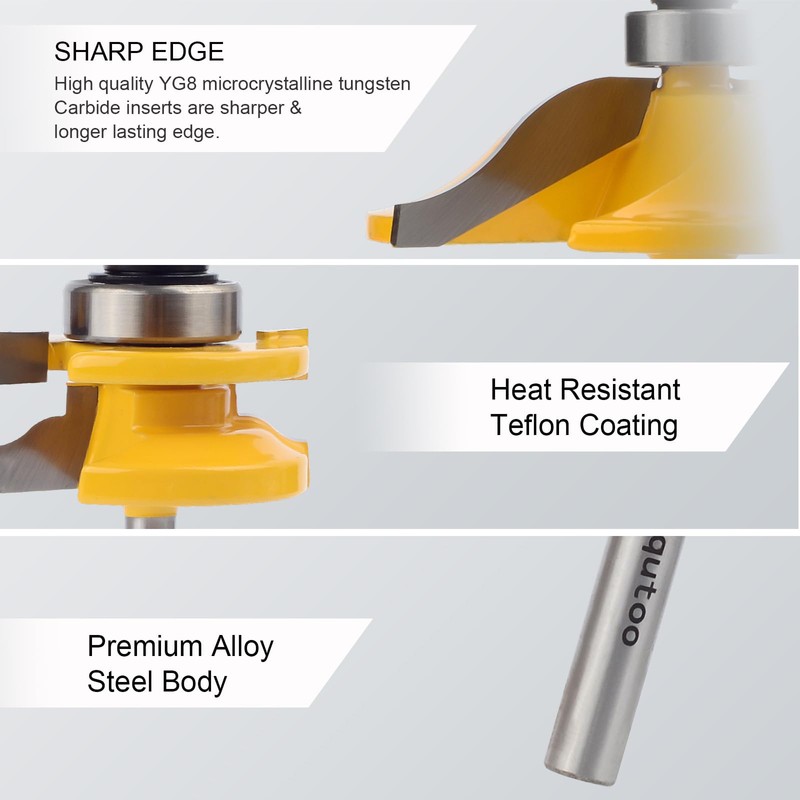 Exqutoo 3PCS 1/4" Shank Router Bit Set, Raised Panel Cabinet