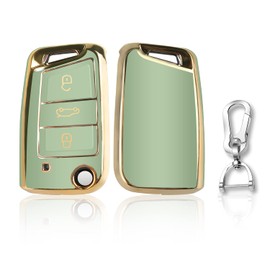 QBUC Golden Edge Car Key Case for Three Buttons Car Key Box, Car Scratch Resistant Key Case, Key Cover for Polo, Skoda, Tiguan, MK (A-Green)