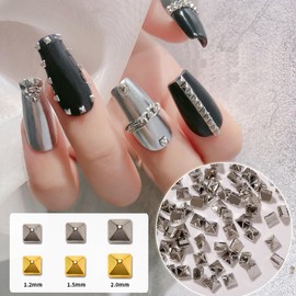 3 Packs Nail Art Punk Rivets Nail Rivets Nails Craft Flatback Spike Studs Punk Style Pointy Top Square Metallic Nail Studs Nail Art Charms Nail Supplies for DIY Manicure Tips Craft, 3 Size, Silver