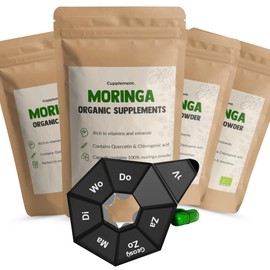 Cupplement - 4 Beutel Moringa Oleifera Kapseln 60 Stück - Kostenlose Pillendose - Bio - Kein Moringa Pulver oder Tee - Superfoods