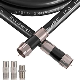 RELIAGINT 10ft, Black RG6 Coaxial Cable with F Connector,F81/RF Double Female Adapter, Low Loss High Speed Coax Cable Cord Extender for HD TV, Dish,Satellite, Antenna, TV Cable 10'