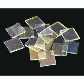 Greeneglass Clear Icicle Iridized Squares | Fusible 96 | Mosaic Glass Tile Shapes  - 1" Squares - 25 Pieces