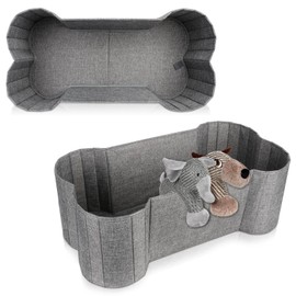Lukeline Large Dog Toy Basket, Bone Shape Dog Toy Storage Box, Foldable Fabric Storage Bin for Pet toys and Pet Supplies, 26.4 * 12.6 * 9.5 Inches (2 Pack-Grey)