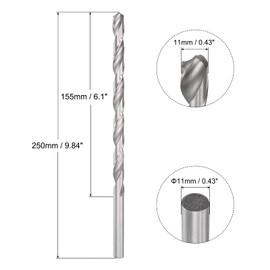 sourcing map 11mm Twist Drill Bits, High-Speed Steel Straight Shank Extra Long Drill Bit 250mm Length for Wood Plastic Aluminum