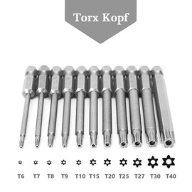 Mesee 11-Piece Torx Screwdriver Set, 1/4 Inch Magnetic Star Head Screwdriver Set T6-T40 Hexagonal Shank Electric Torx Bits Set Screwdriver Tools - 75 mm
