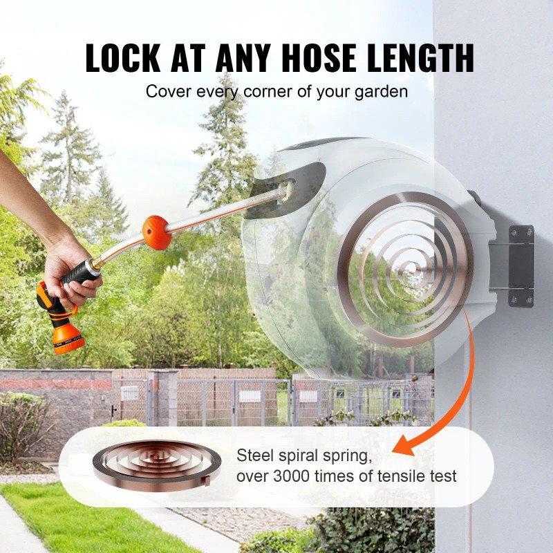 VEVOR Retractable Hose Reel Water Hose Reel 130'x1/2" 180degrees Swivel
