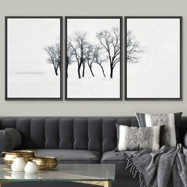 SIGNWIN Framed Canvas Print Wall Art Set Black & White Winter Tree Landscape Nature Wilderness Photography Realism Decorative Scenic Rustic Chic for Living Room, Bedroom, Office - 24"x36"x3 Black