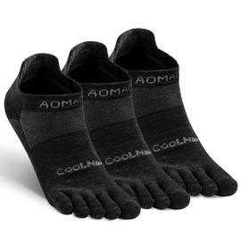 aomagic - Calcetines deportivos para hombres y mujeres, para correr y correr Coolmax de cinco dedos, transpirables, ligeros, 3 pares, E4110# Negro, Small