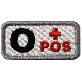 Tactical Type O Positive Blood Type Patch Embroidered Morale Applique Fastener Hook & Loop Emblem - Red & Black