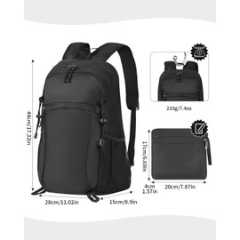 mokzer Ultralight Foldable Hiking Backpack 18L - Waterproof Backpack Daypack with Breathable Back for Men and Women - Ideal for Hiking, Travel, Cycling, Climbing and Camping