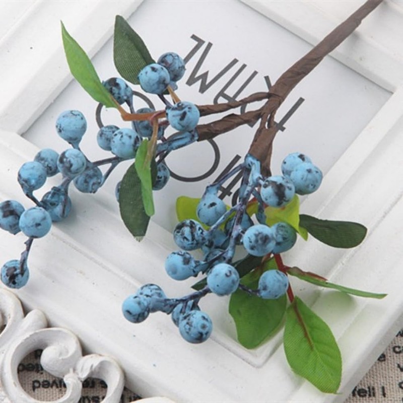 Tiosen Artificial Blueberry Stems with Berries, Blue Christmas Fruit Decor,