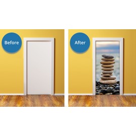 Windowpix DoorPix 36x80 / 36 x 80 3D Door Mural Wrap Glossy Bubble Free Sticker Lake Shore Beige Stones - Peel and Stick - Easy-to-Clean, Durable