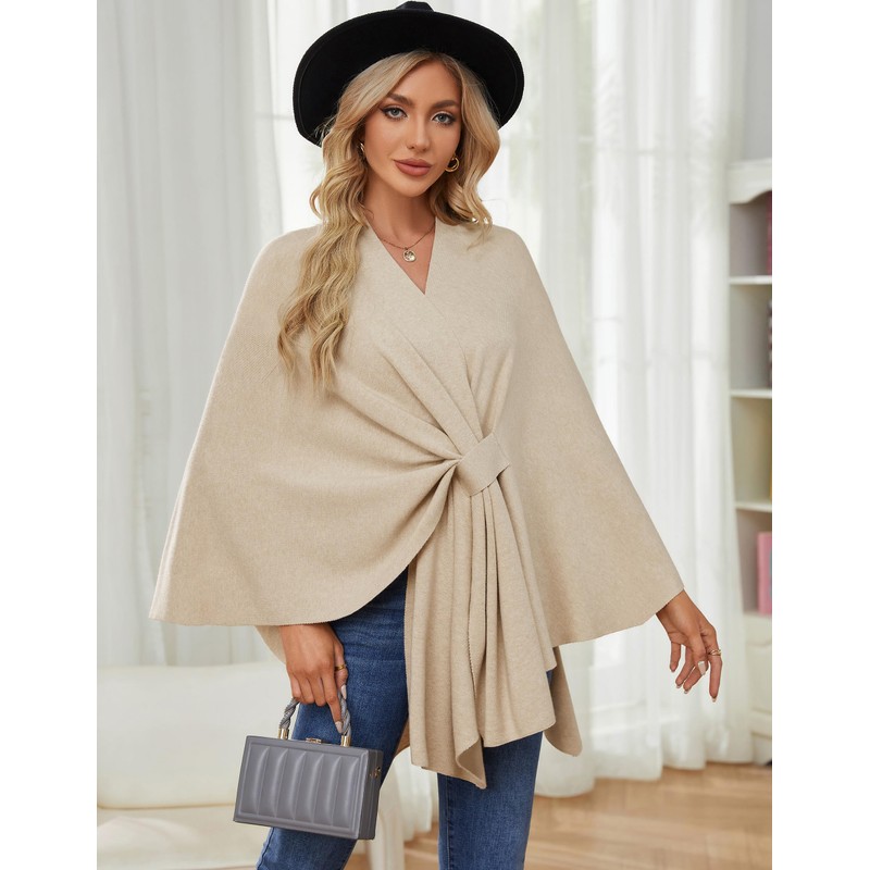 PULI Women's Elegant Shawl Wraps Soft Open Front Poncho Sweater