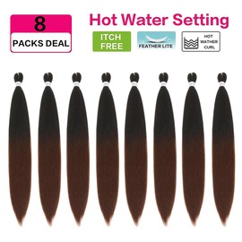 Pre Stretched Braiding Hair 30 Inch Dark Brown Braids Hair Extensions 8 Packs Ombre Long Braiding Hair Synthetic Crochet Braids Extensions for Women