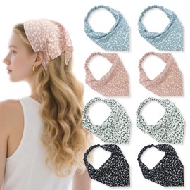 FUIPVGI 8PCS Bandana Headband, Headbands for Women's Hair Floral Head Kerchief Headband Elastic Head Scarf Boho Headbands Chiffon Cute Hair Scarves Turban Accessories (Multi-colour, one size)