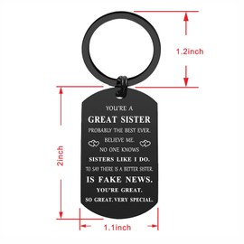 ENGZHI Best Sister Ever Gifts for Her Women - Drive Safe I Love You Keychain - Teen Girls Mothers Day Birthday Christmas Present