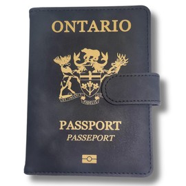 RedDeer Canada Passport Holder Wallet Premium PU Leather Travel Passport Wallet RFID Blocking Passport Cover Case Travel Documents Organizer with Pen Holder, for Women and Men (ONT- Black)