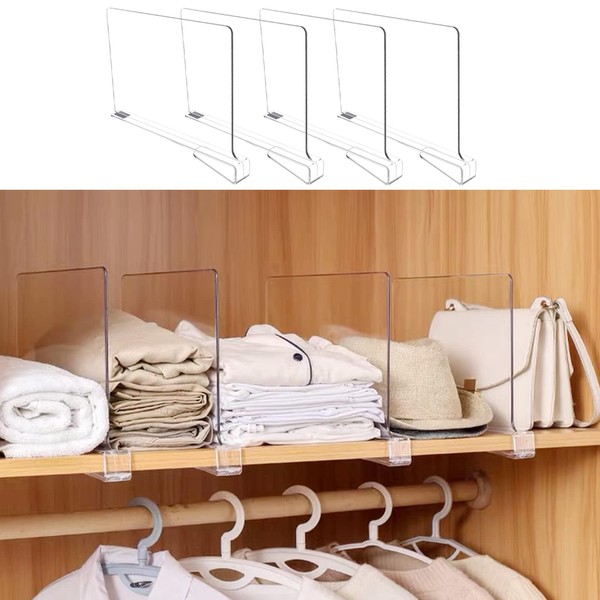 PENGKE 4 Pack Shelf Dividers for Closet Organization,Clear Wood Shelves Dividers for Kitchen Cabinets,Clothes Organizer and Bedroom Storage