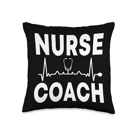 Nurse Coach Jobs Designs Health Coach Heartbeat Outfit Health Coaching Nursing Throw Pillow, 16x16, Multicolor
