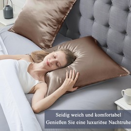 Vielit Set of 2 Satin Cushion Covers 80 x 80 cm with Zip, Soft Like a Silk Pillowcase, Suitable for Curly Hair, Satin Pillowcases, Pink Brown Cushion Cover