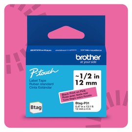 Brother Genuine Btag-P31 P-Touch Label Tape for Brother P-Touch PT-N10, PT-N20 and PT-N25BT Label Makers, Btag Series, Non-Laminated, Black on Pink 12mm