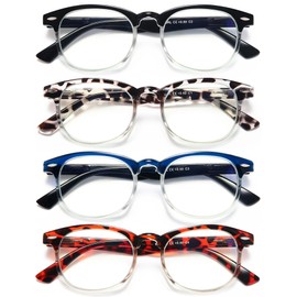 EYEURL 4 Pack Round Reading Glasses for Women Stylish Blue Light Blocking Reading Glasses Round Computer Readers with Spring Hinges Anti UV Ray Eyeglasses,3.0
