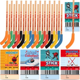 Fancy Land Valentines Day Hockey Themed Gifts Set Valentine Card with Hockey Pencil for Kids School Classroom Holiday Exchange Party Supplies 24 Sets