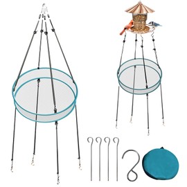 aiwrbwcey Bird Seed Catcher for Outdoor Feeders,Wind Rope and Metal Ground Anchors, Birdfeeder Tray for Garden,Lawn,Backyard,Balcony(Gray Net and Grass Green Edge,20 Inch,1set)
