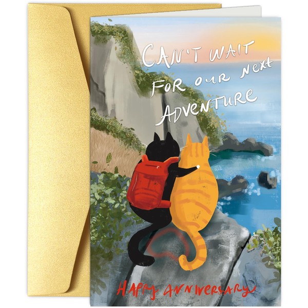 Obbyidk Romantic Cat Anniversary Card, Cute Anniversary Card for Cat