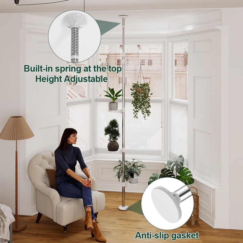 Hershii 4-Tier Indoor Plant Stand Tension Pole Corner Standing Shelf