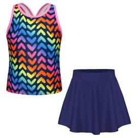 GRACE KARIN Girls Summer Beach Swimwear Floral Print 2 Piece Swimsuits Navy Blue-Colorful Hearts 10 Years