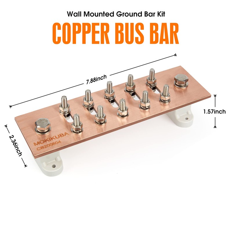 MOKIKUBA Copper Ground Bus Bar,Multipurpose Ground Bar Kit 7.88"x2.36"x .157"