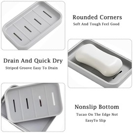 Eastrise Soap Dish with Drainage,Soap Holder of Travel,Portable Shower Soap Box,Non-slip,Dry,Suitable for Bathroom,Kitchen,Easy Cleaning(Grey)