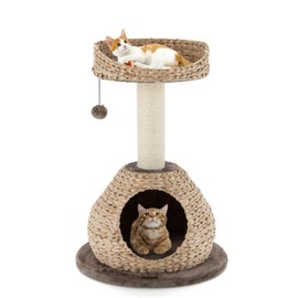 PETSITE Modern Cat Tree Tower, Paper Rope Natural Bowl Shaped with Perch, Scratching Post, Rattan Cat Activity Tree for Kittens, 28" Tall