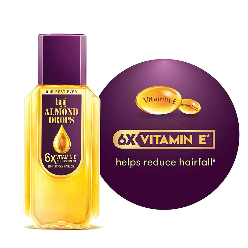 'Bajaj Almond Drops Non-Sticky Hair Oil, 300ml- 6x Vitamin E