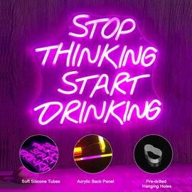 Neon Bar Sign Stop Thinking Start Drinking Pink Led Letter Neon Lights for Wall Decor, Home Bar Bedroom Restaurant Man Cave Party Club USB Powered