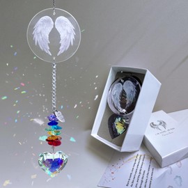 Sympathy Gifts for Loss of Loved One, Angel Wings Crystal Suncatcher, Memorial Gifts for Loss of Mom, Dad, Family, Friend, Sorry for Your Loss, Sun Catchers Indoor Window for Hanging Decoration (B)