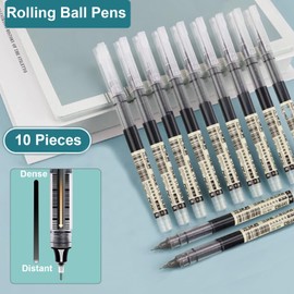STAPENS Rolling Ball Pens, Fine Point 0.5 mm Rollerball Pens with Quick-drying Ink, 10 Pack Retro Pens (Black)